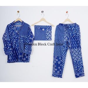 Ensemble de pyjama pour demoiselles d'honneur en coton 100% imprimé au bloc, style indien, pour femmes, avec pantalon et chemise en coton - Product Image 6
