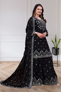 Ensemble de salwar kameez traditionnel indien pakistanais pour femmes, en soie Fendy brodée noire, longueur au sol, avec dupatta, pour les occasions de mariage - Product Image 3