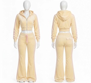Ensemble de survêtement décontracté pour femme en polaire verte à imprimé léopard, 100 % polyester, haut zippé et pantalon évasé pour l'automne - Product Image 2