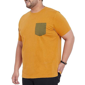T-shirt à manches courtes jaune moutarde pour homme, col rond, décontracté, couleur unie, jersey en coton, teinture unie, coupe classique - Product Image 2