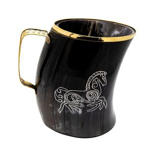 Jarra de Cuerno Vikinga Hecha a Mano, Vaso de Cuerno de Buey Natural de Primera Calidad para Cerveza, Cerveza Artesanal, Sidra y Estilo Medieval Antiguo - Product Image 2