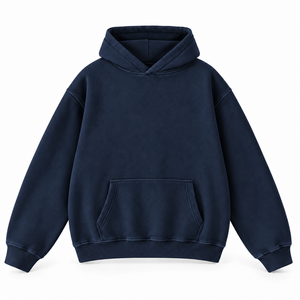 Oversized Hooded <b>Sweatshirt</b> Men Solid <b>navy</b> blue hoodie Color Fleece Casual Autumn Regular Fit Pocket Design 100% Cotton Knitted - Product Image 1