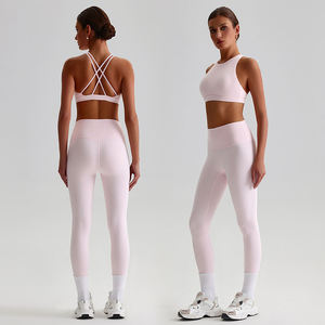 Ensemble de vêtements de sport pour femmes avec logo personnalisé, soutien-gorge de sport de haute qualité, pantalon de yoga taille haute effet push-up, leggings de fitness pour la gym - Product Image 3