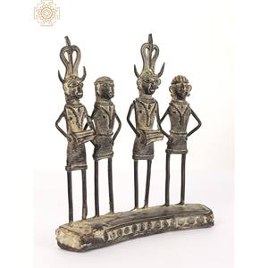 รูปปั้นทองเหลืองขนาด7นิ้วทำด้วยมือจากอินเดียสองคู่ที่ยืนอยู่บนฐานรูปปั้นที่ไม่เหมือนใคร - Product Image 2