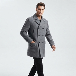 High Quality <b>Men's</b> Woolen <b>Pea</b> <b>Coat</b> Classic Double Breasted Fur Trim Slim Fit Winter Outdoor <b>Coats</b> - Product Image 3