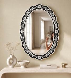 Miroir mural rectangulaire de luxe moderne, 100% naturel, en os incrusté, fait main, écologique, léger, avec décor floral violet - Product Image 2