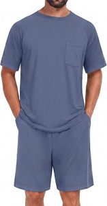 Conjunto de Camiseta de Manga Corta y Pantalones Cortos de Algodón Tejido de Color Sólido para Hombre, Talla Grande, Ropa Casual de Verano - Product Image 6