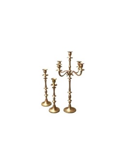 Traditional brass tone metal <b>candelabra</b> for vintage interior design theme or temple candle lighting ceremony - Product Image 5