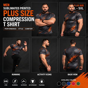 Crew Neck All Over Print Compression Shirt Sublimated Short Sleeve Tee <b>Plus</b> <b>Size</b> Men Rash Guard <b>Top</b> Gym Trainer Slimming T Shirt - Product Image 4