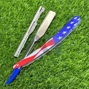 Navaja de Barbero de Acero Inoxidable con Diseño de Bandera Americana, Cuchilla Expuesta Deslizable, Navaja de Filo Recto, Logotipo Personalizado, Afeitado Profesional - Product Image 4