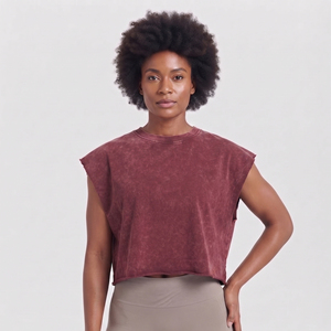 Camiseta sin mangas con cuello redondo para mujer, chaleco deportivo con efecto lavado ácido, 230 g/m² de algodón, ropa deportiva para mujer, chaleco deportivo extragrande - Product Image 2