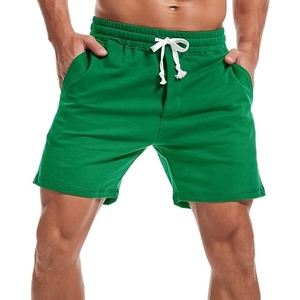Men's Solid Green Cotton <b>Shorts</b> Drawstring Waist Casual Style Breathable Mid Rise Knitted Fabric Pockets - Product Image 4