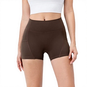 Women's Mid Waist Brown Bike Shorts Pockets Breathable Knitted Polyester/Nylon Sporty Fit Regular <b>Elastic</b> Solid 160g Compression - Product Image 1