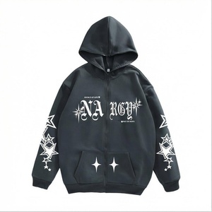 NARCISSUS Sweat-shirt à capuche oversize pour homme, streetwear, avec fermeture éclair, poche avant, imprimé étoiles, noir, tricoté, pour l'automne - Product Image 1
