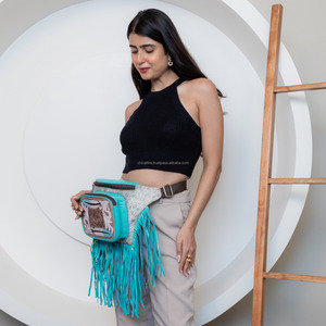 New Fashion Tooled Hair-On Genuine Leather Women Fanny Pack Western Turquoise Floral Cowhide Bum Bag Cowgirl Waist <b>Pocket</b> <b>Belt</b> - Product Image 2