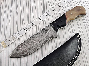 Cuchillo de hoja fija de acero de Damasco con borde dentado para la industria del signeo, cuchillo de camping DIY con mango de madera - Product Image 2