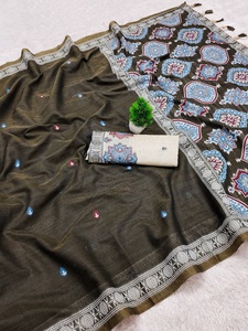 Sari en coton Ajrakh avec tissage floral pour femmes, style traditionnel indien pakistanais, vêtements décontractés pour femmes - Product Image 3