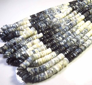 Perles d'opale dendritique naturelle, pierres précieuses, forme Heishi, facettées, percées au centre, 7 mm, blanches et noires, pour bricolage, 17 pouces. - Product Image 4