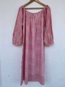 New Arrival Women's Elegant 100% Cotton Maxi Dress Hand Block Printed in Green Casual and Washable with Button Decoration - Product Image 2