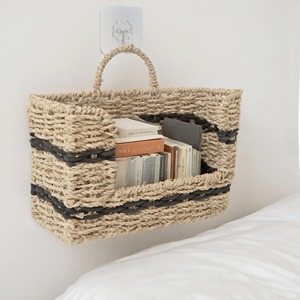 Panier suspendu en jonc de mer tressé fait main avec corde en coton noir, panier de rangement artisanal, vente en gros, écologique, fabriqué au Vietnam - Product Image 2