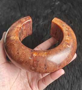 Bracelet manchette ouvert en forme de C, fait main, en résine marbrée extra épaisse, couleur ambre brun, bijoux pour femmes, vente en gros - Product Image 5