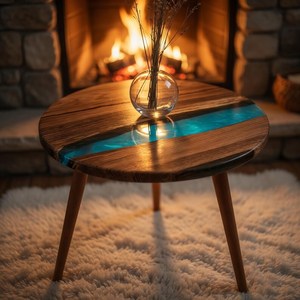 Mesa de centro redonda de madera epoxi, diseño moderno de mediados de siglo, muebles duraderos para exteriores, mesa de centro epoxi para sala de estar - Product Image 2
