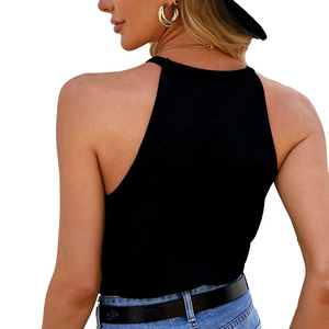Camiseta Corta Negra de Tirantes Finos para Mujer al por Mayor, Ajustable, Básica, Ajustada, Casual, Suministro de Camisetas Cortas para Mujer - Product Image 4