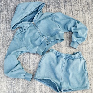 Hot Sale <b>Women's</b> Solid Color Long Sleeve Drawstring Zipper <b>Short</b> Casual Pullover Sweatshirt <b>Women</b> Joggers <b>Women</b> Hoodie <b>Set</b> - Product Image 5