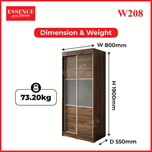 ตู้เสื้อผ้าแบบพับได้สองบาน รุ่นโมเดิร์น วัสดุแผ่นชิปบอร์ด ยี่ห้อ Wholesale Essence Malaysia รุ่น W208 สีวอลนัทกราไฟต์เกรย์ พร้อมลิ้นชัก 2 ช่อง - Product Image 5