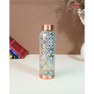 Botella de Agua de Cobre Puro Hecha a Mano de 1000 ml, a Prueba de Fugas, con Beneficios Ayurvédicos para la Salud, Recipiente de Cobre de Lujo con Diseño Impreso, Botella Deportiva para Yoga - Product Image 2