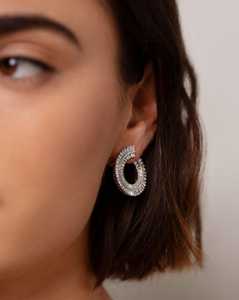 Pendientes de Aro Grandes con Diamantes Curvos, Solitario, Oro Sólido de 14k y 18k, Redondos, Baguette, Lujosos, para Novia, Boda - Product Image 2