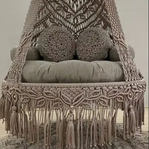 Balancelle suspendue en macramé en coton pour patio |   Balançoire pour adultes et enfants pour lire confortablement des livres - Product Image 1