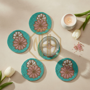 Handcrafted Eco-Friendly Modern Beaded Tomato Tea Coaster 100mm Diameter Orange Green Decorative Table Accessory for Fresh Touch - Product Image 3