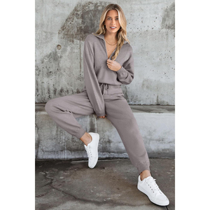 <b>Women's</b> 2 Piece <b>Knitted</b> Sweater Set Zip Hooded Sweatshirt <b>Jogger</b> Sweatpants Casual Solid Gray Full Sleeve Short Sweating - Product Image 6