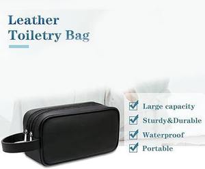 Bolsa de Viaje Organizadora de Accesorios de Cuero Genuino al por Mayor, Bolsas Cosméticas con Cremallera, Bolsa de Maquillaje para Mujer, Bolsa de Aseo para Hombre - Product Image 3