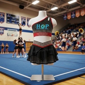 Tenue de cheerleading personnalisée avec soutien-gorge et jupe ornés de strass, uniforme d'entraînement de danse pour enfants, vêtements de sport athlétiques - Product Image 4