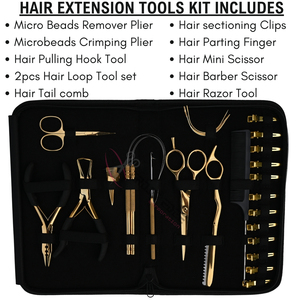 Kit Profesional de Herramientas para Extensiones de Cabello Doradas: Alicates de Microperlas, Gancho de Extracción, Herramientas de Doble Bucle, Peine de Cola, Pinzas Separadoras, Tijeras - Product Image 2