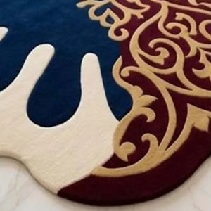 Tapis irrégulier à motifs médaillon, bleu roi et bordeaux, traditionnel, tufté à la main, en laine, antidérapant, pour salon, chambre, décoration intérieure - Product Image 3