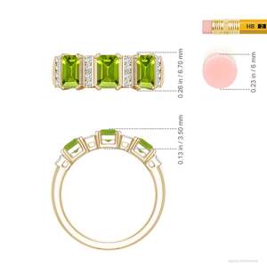 Anillo de Oro Sólido de 14K con Peridoto Natural en Forma de Esmeralda de 6*4 mm, Halo de Diamantes Naturales, Joyería Fina, Certificado IGI - Product Image 4