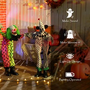 Figurine de clown d'Halloween grandeur nature empilable avec yeux lumineux rouges et activation sonore, décorations d'Halloween animées effrayantes - Product Image 6