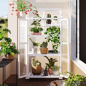 Ripiani bianchi regolabili con telaio a freddo portatile da 62 pollici grande serra per uso interno esterno per balcone interno struttura in legno - Product Image 3