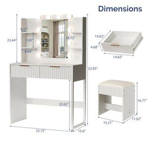 2-Drawer 4-Shelf Dressing <b>Table</b> Set <b>with</b> White Particleboard Melamine Finish 10 Three-Tone <b>Light</b> Bulbs Included <b>Makeup</b> Vanities - Product Image 5
