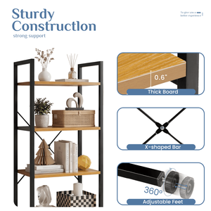 4-Tier <b>Industrial</b> <b>Bookcase</b> with Metal Frame and MDF Shelves for Home Office Books CDs Movies - Product Image 3