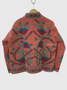 Chaqueta de Algodón con Bordado Floral a Mano, Cuello Mandarín, Manga Larga, Talla Grande, Estilo Prairie Chic para Mujer, Otoño - Product Image 2