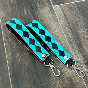 Porte-clés Western Bracelet en cuir à carreaux véritable Dragonne de Bohème Porte-clés de voiture Bracelet en cuir de vachette gravé - Product Image 5