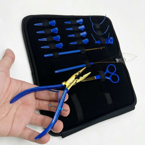 Kit de Herramientas para Extensiones de Cabello al por Mayor: Alicates de 2 Orificios con Clips de Sección, Tijeras de Bucle y Anillos, en Acero Inoxidable Azul y Dorado - Product Image 2