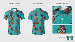 เสื้อเชิ้ตฮาวายแขนสั้นลายดอกไม้พิมพ์ลายสับปะรดการ์ตูนสำหรับผู้ชาย เสื้อผ้าฤดูร้อนระบายอากาศได้ดี ปกคอพับ พิมพ์ลายดิจิทัล - Product Image 3