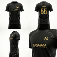 Conjunto de Entrenamiento de Fútbol Profesional Unisex, Jersey y Pantalones Cortos de Fútbol con Estampado Personalizado, Transpirables, UPF 50+, Talla Grande, Negro y Dorado, Deportivo