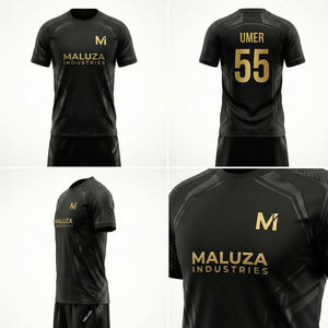 Ensemble d'entraînement de football professionnel pour hommes, maillot de foot personnalisé, short noir et or, uniforme sportif - Product Image 5