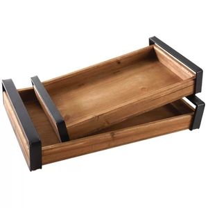 Rustic mango wood serving <b>tray</b> rectangular for <b>snacks</b> drinks tea coffee breakfast durable kitchen dining decor - Product Image 1